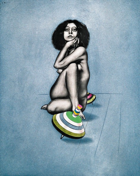 Петер Нагель. Женщина с юлой. 1972. Цветной офорт