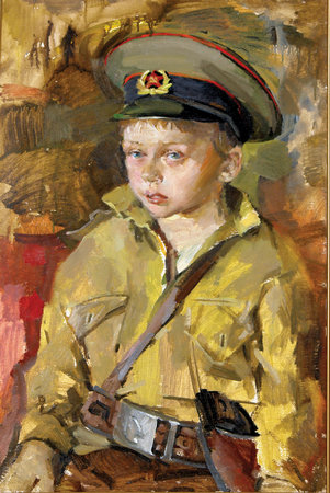 С. Шаронов.  Маленький солдат. Картон, масло. 80х50. 1989