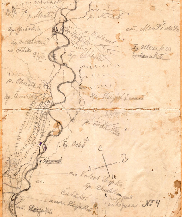 Карта верховьев р. Хунгари, рисованная орочами