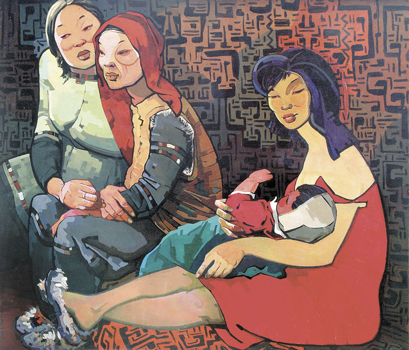 Три матери. 1960. Оргалит, масло. 100 х 120. Сахалинский областной художественный музей