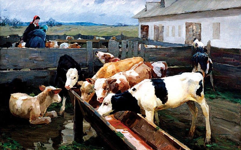 Кобылкин А. М. (1929–1993). «На ферме». Х.м. 1960