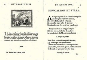 Страница 18–19 из нюрнбергского издания «Метаморфоз» Овидия 1676 года. Гравюра с подписью и рондо к ней