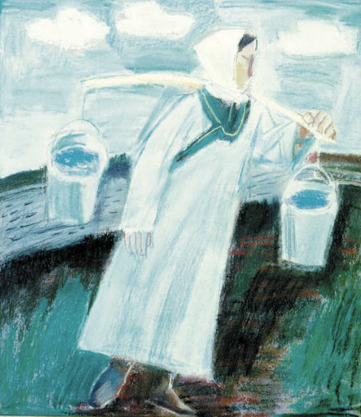 Женщина с ведрами. 1990. Картон, пастель. ДВХМ. Хабаровск
