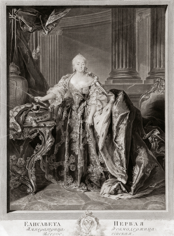 Г.Ф. Шмидт. Портрет императрицы Елизаветы. 1761. С оригинала Л.Токе. Бумага, гравюра